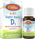 Carlson - Kid Super Daily D3, Kids Vitamin D Drops, 400 IU (10 mcg) per Drop, Heart Health, Dukungan Imune, Vegetarian, Vitamin D Drops, Unflashted, 365 Drops