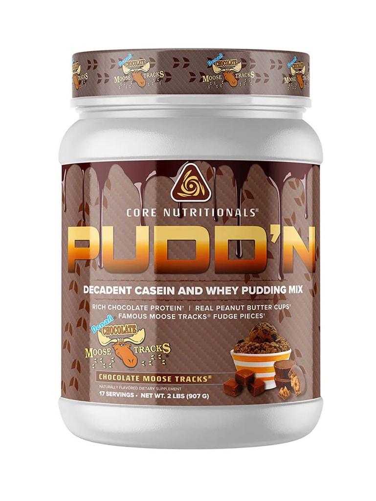 Core Nutronionals Pudd 'n, Decadent Protein Pudding Mix, Disclosure Casein Blend, Detainst Rilis, 20G Protein, 17 Pelayan (Chocolate Moose Tracks, 2 lb)