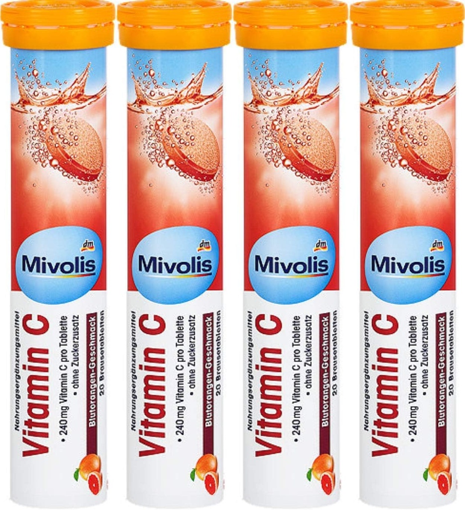 Mivolis Vitamin C effervescent Tablet - Dietary Suplemen 4 Paket x 20 Pcs 124; Jerman
