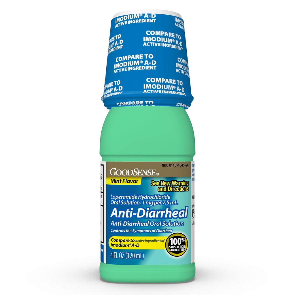Good Sense Anti- Diarrifize Medicine, Loperamide Hydrochloride Oral Solusi, 1 mg per 7.5 mL, Mint, 4 Fl Oz