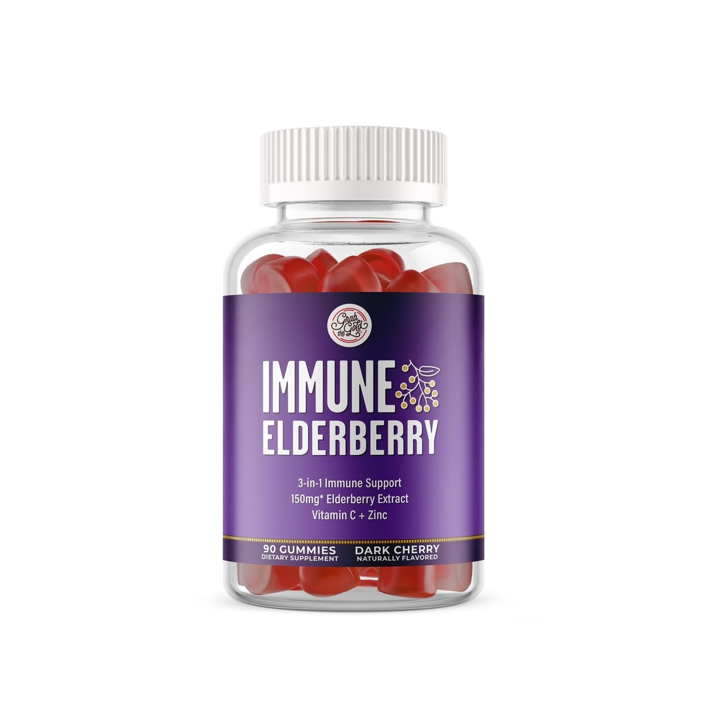 Ambil The Gold Elderberry Gummies dengan Vitamin C & Zinc 124; Hamiune Dukungan Gummies, Vegan, Gluten- Bebas 124; 45 Hari Supply