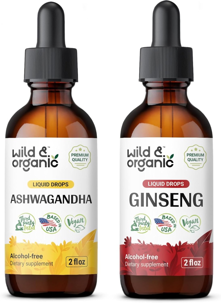 Wild & Organic Ashwagandha Ticture 4 fl oz & Ginseng Tincture 4 fl oz