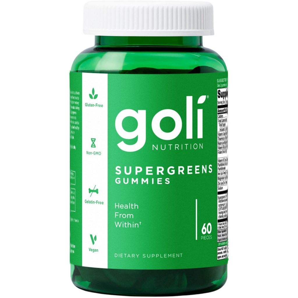 Goli SuperGreen Vitamin Gummy - 60 Count - Esculity Vitamin and Mineces - Plant - Based, Vegan, Gluten- Free & Gelatin Free - Kesehatan dari Dalam, Paket 1