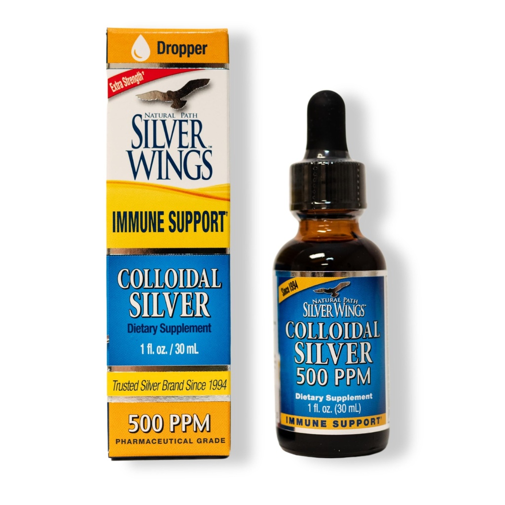 Path Natural Silver Wings Colloidal Silver 500PPM, Amber Brown Liquid Immune Support, 1 Fl Oz (Pack of 1)