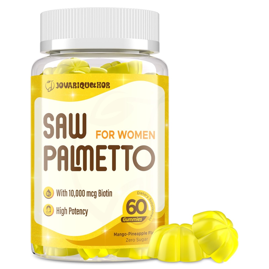 Melihat Palmetto untuk Perempuan - DHT Blocker Pertumbuhan Rambut - 500mg Mampu Saw Palmetto Gummies untuk Rambut, Kulit, Nails Wellness, Mango-Pineapple Flavor - 60 Gummies