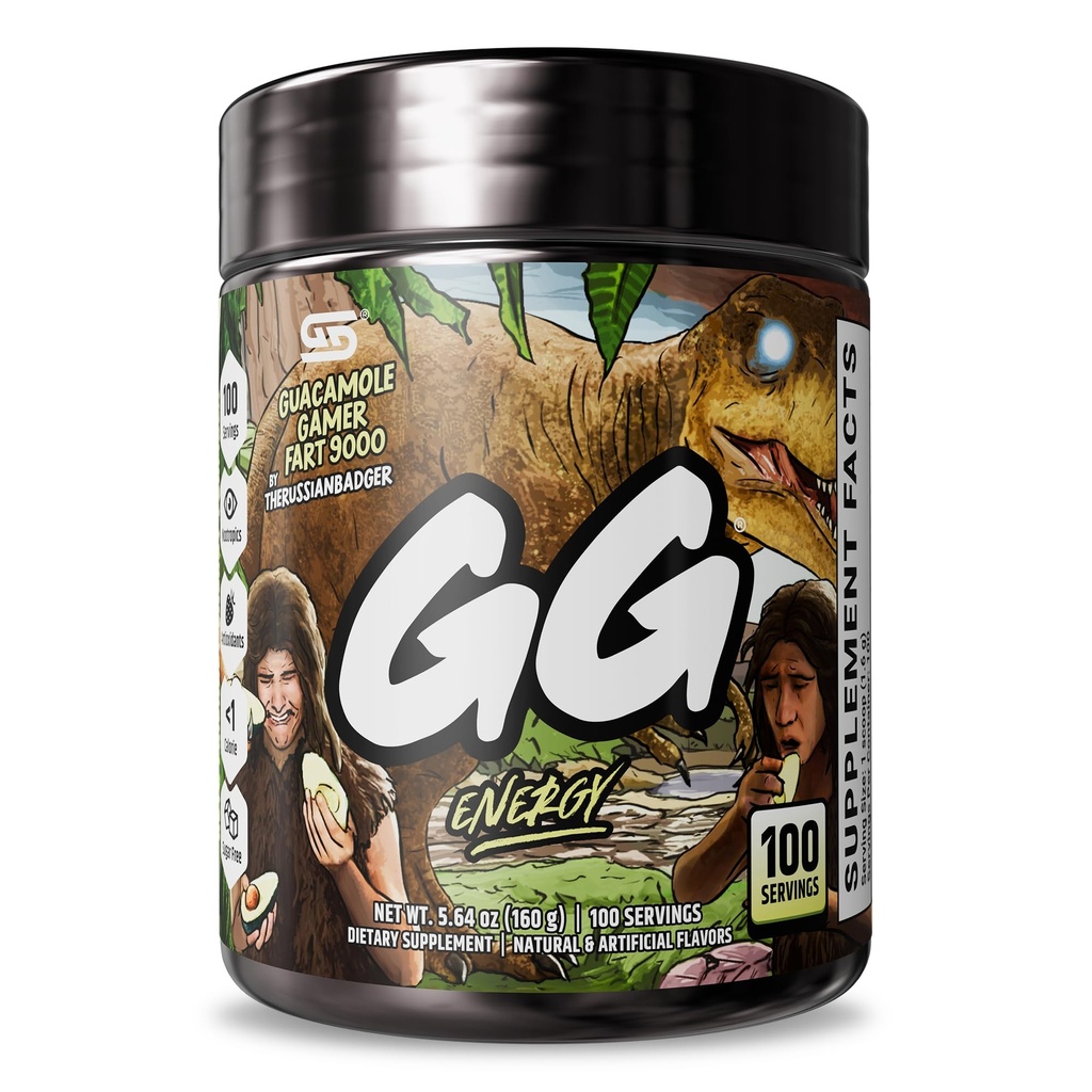 Pendukung Gamer GG ® Energi - Guacamole Gamer Fart 9000 oleh TheylanBadger (100 Pelayan) - Keto Friendly Gaming Energy dan Nootropic Blend, Sugar Free + Organic Caffeine + Vitamin, Powder Drink
