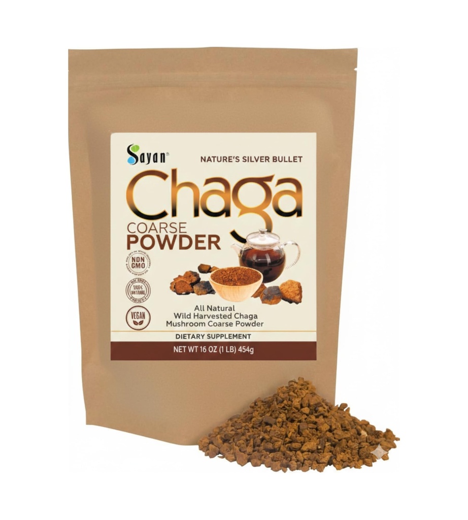 Sayan Siberian Pure Raw Class Chaga 1lb / 454g - Premium Wild Forest Harowed Super Antioksidant Tea - Mendukung Sistem kekebalan dan Kesehatan Digetical - Fokus, Energi, Kejelasan, Wellness - Non-GMO