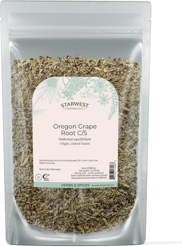 Starwest Botanicals Oregon Grape Root Wildmade - Dry Loose Herb for Tea, Tactires, Capsules, & Salves, Natural Wellness for Women & Men, Cut & Sifted, Cerdened Kosher, Non-GMO