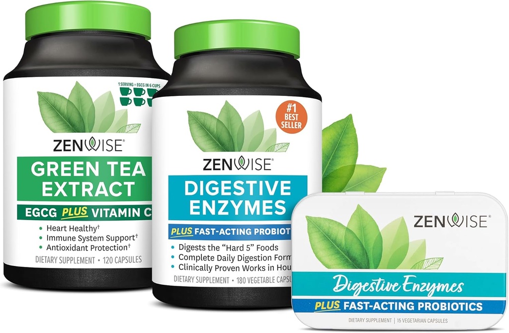 Zenwise Health Digetical Enzymes, Green Tea Extract, and Free Travel Tin