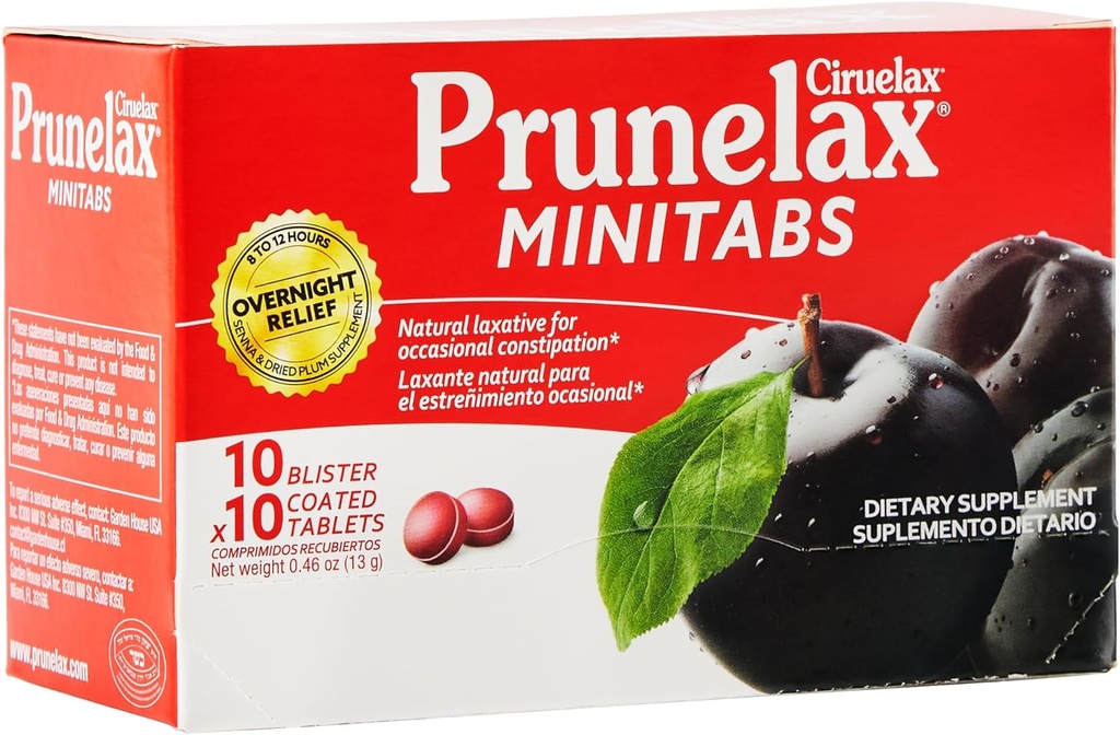 Prunelax Ciruelax Reguler Kekuatan Laxative Mini Tablet - Relief Overnight for Occasional Constipation, Senna Extract, Vegan & Gluten- Free, Gentle Relief - 100ct