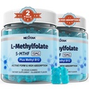 L-MethylFolate 15mg & MethyB12 Gummies, Methysteine Levels, B2, B6 Multivitamin - Aktif 5-MTHF & Tinggi Absorpsi - Mendukung MTHFR Gene, Kognition, Homocysteine Levels, Felolate Metabolisme, Vegan, 120 Cts