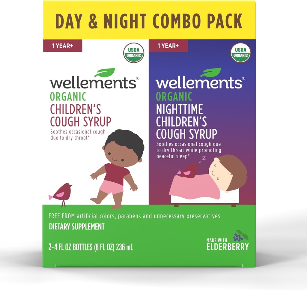 Hari Organik & Jam Malam & Malam Hari Anak-Anak Combo Syrup 124; Soother Daytime & Nighttime Relief USDA Organic Organik 124; Value Pack (2) 4 Fl Oz.