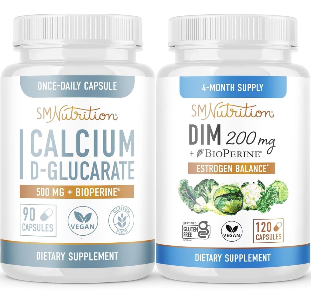 SMNutrition 200mg DIM Suplemen dengan Kalsium D-Glucarate 124; Hormone Balancing Bundle dengan DiM Diindolylmetana Capsules (120 Servings) dan Vegan Gluten Free None-GMO CDG Suplemen (90 Pelayan)