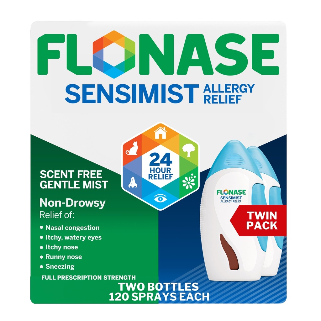 Flonase Sensimis Relief Nasal Spray untuk Non- Drowsy, 24- Hour Multimtom Allergy Relief - 120 Spray (Paket 2)