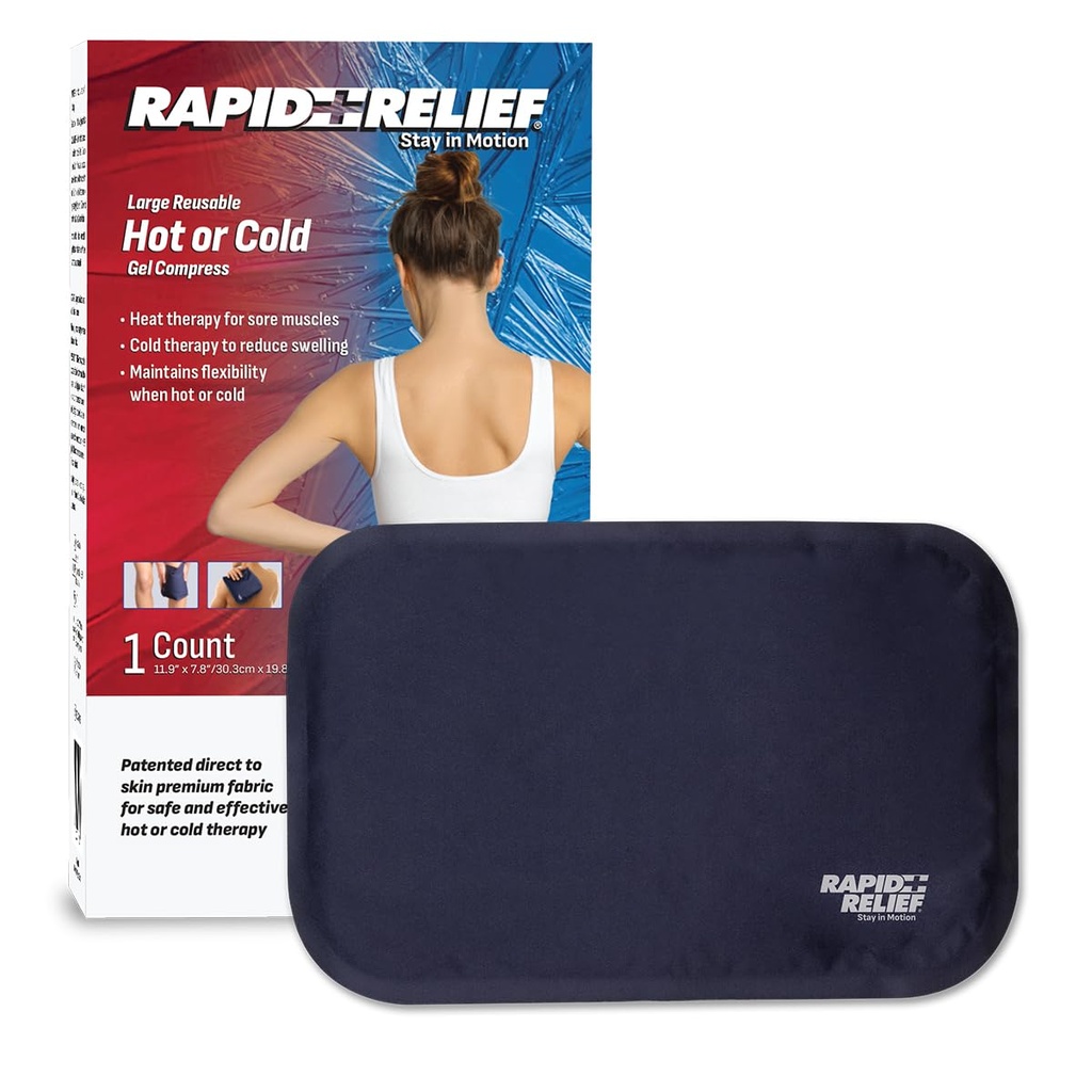 Rapid Relief Large Reconable Gel Cold Compress - Comfortable Ice Packs for Back, Knee, Shoulder, Muscle Aches, and Body Pain Relief 8 "x 12" Large