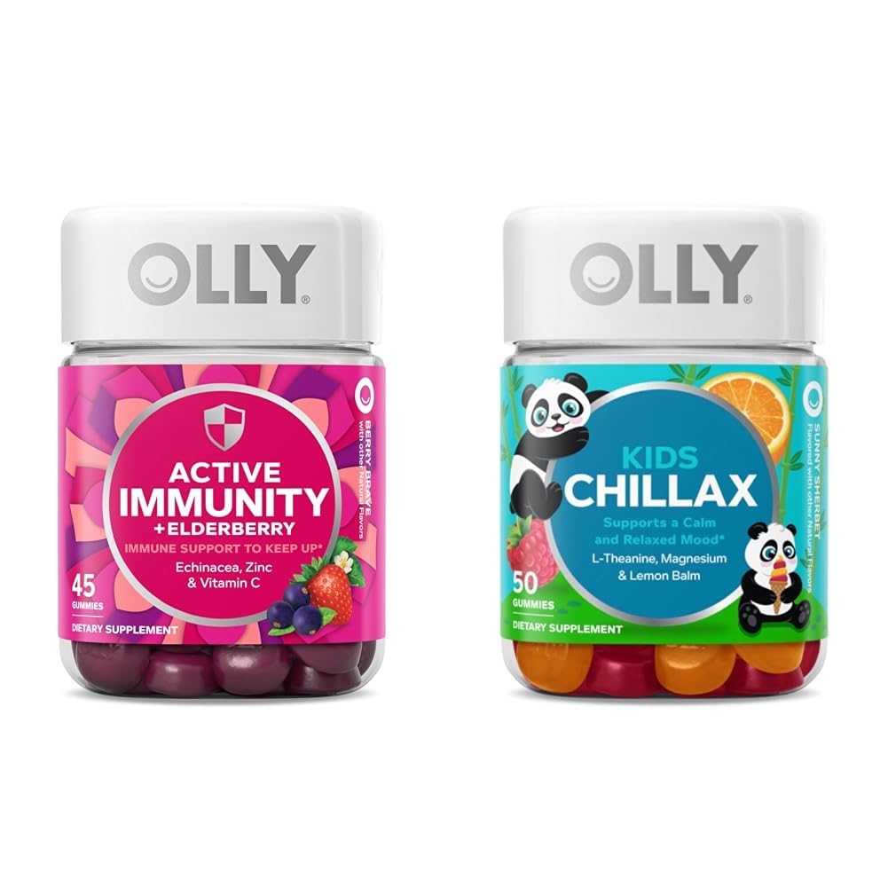OLLY Gummy Active Immunity + Elderberry, 45 Gummies Chillax, Magnesium Gummies, Lemon Balm, Calm Chews for Kids 4 +, 50 Count