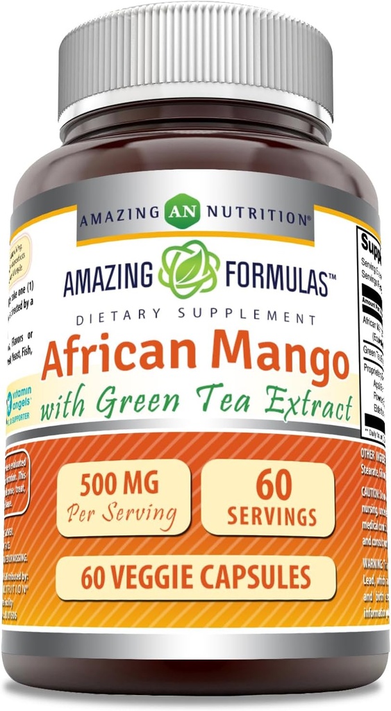 Amazing Formula Africa Mangga with Green Tea Extract Supplemen 124; 500 Mg per Serving 14; 60 Veggie Capsules 126; Non-GMO 124; Gluten-Free Alag14; Made in USA