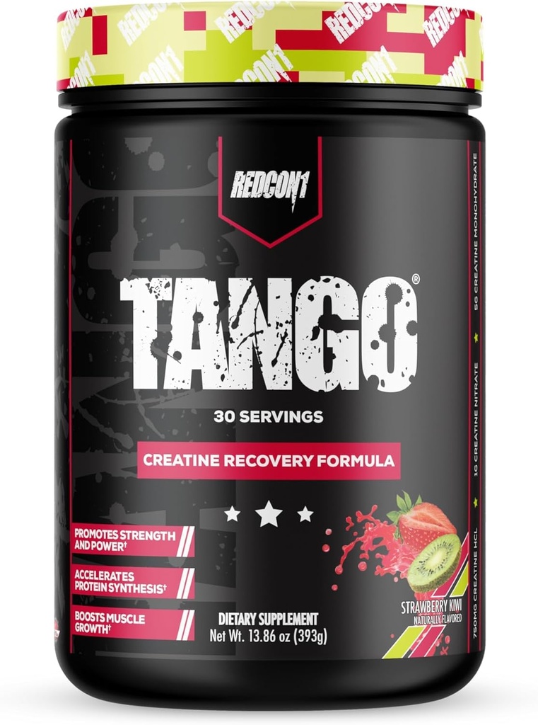 REDCON1 Tango Creatine Powder, Strawberry Kiwi - Sugar Free + Keto Friendly Creatine Anhydrous untuk Endurance Muscle & Kekuatan (30 Pelayan)
