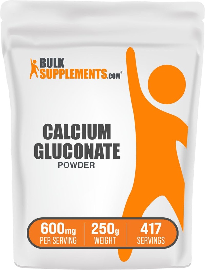 BulkSuplements.com Kalsium Gluconate Powder - Kalsium Suplemen, Absorbed Easily - Unflasheled & Gluten Free, 600mg per Serving, 250g (8.8 oz) (Paket 1)