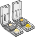 JohnBee 2PCS Pill Cutter for Small or Large Pills - The Best Multiple Pill Splitter ever - Design in The USA - Dobles as a Tablet Box - Tidak cocok untuk Pil Kecil (Gray)