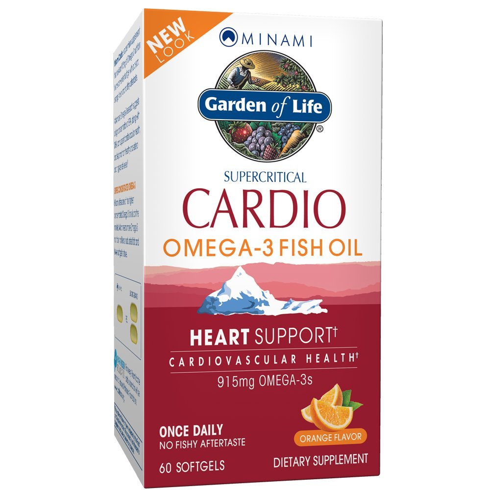 Garden of Life Fish Oil Omega 3 - Cardio Fish Oil Suplement for Heart Health, 915mg Omega 3 Fatty Acids EPA & DHA - Orange Flavor, Dua Pasokan Bulan, Minami Ultimate Suplemen, 60 Softgels