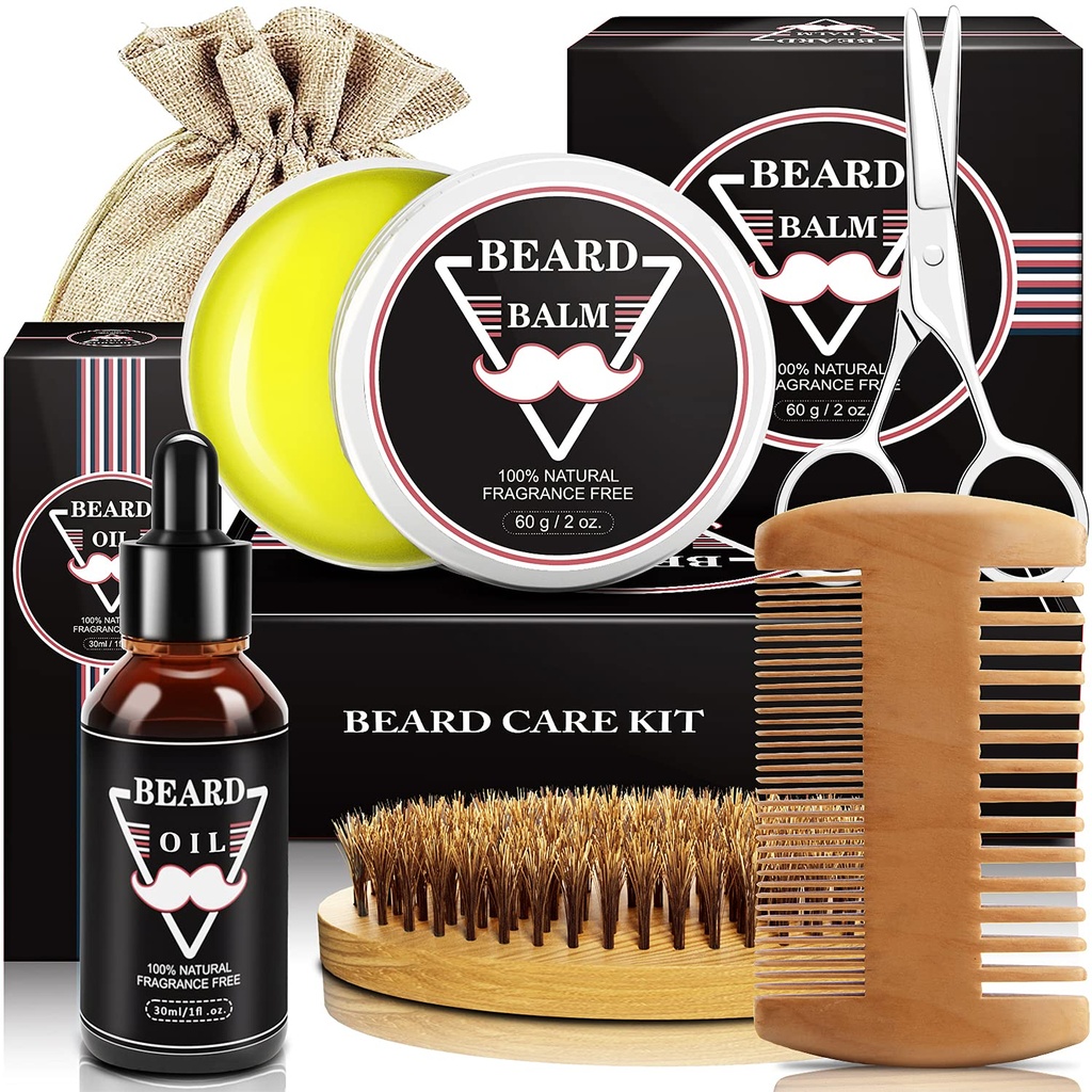 Hadiah ABUDICS untuk Pria, Beard Kit, Beard Grooming Kit w / Beard Oil Beard Beard Beard Brush Beard Gunting Beard, Gifts for Dad Suami Nya Pacar