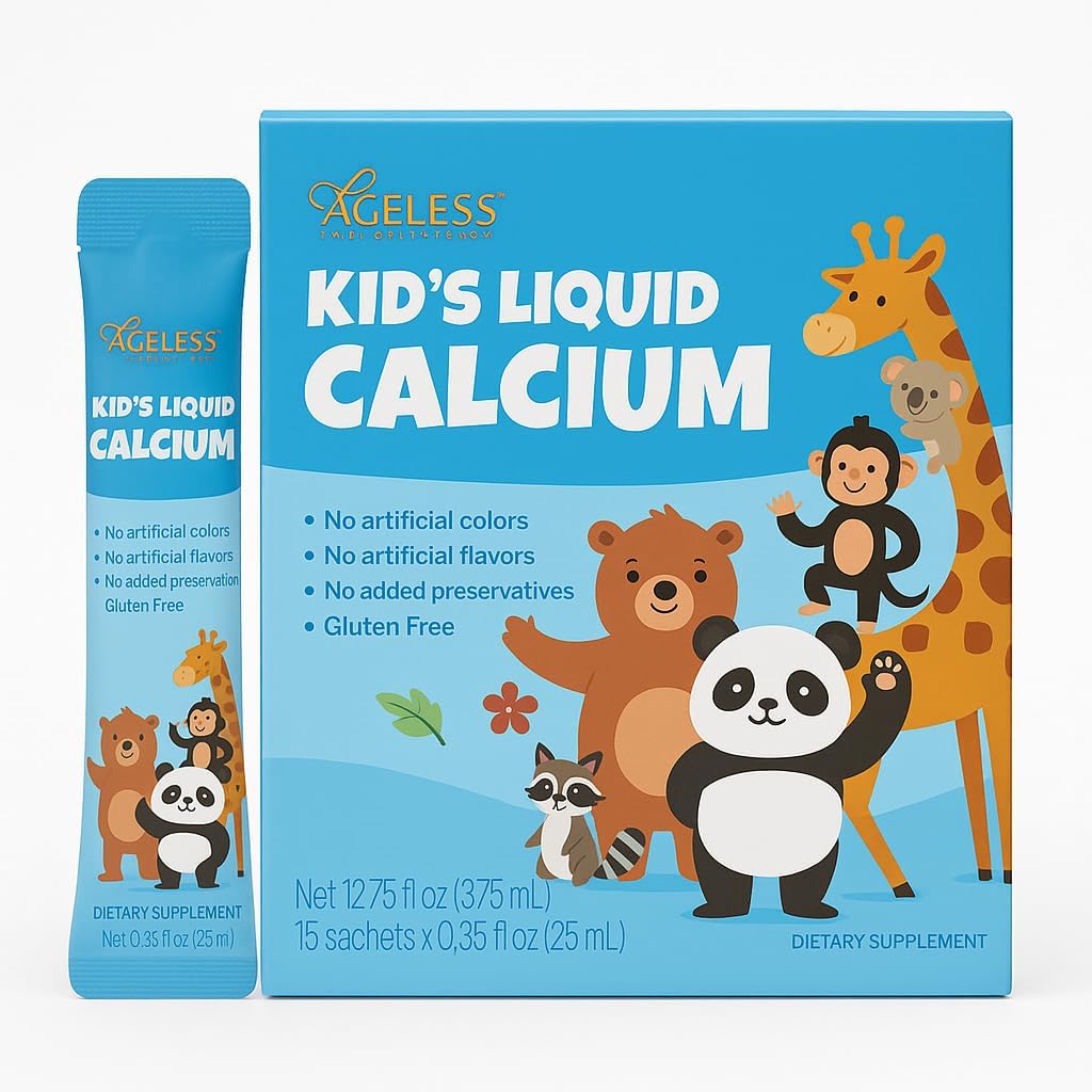 Agneless Kids Calcium Suplemen, untuk tumbuh Bones, Vitamin D, Zinc, dan Magnesium, dengan Ekstraksi Bass Laut - Tinggi Absorpsi, Imune Dukungan, Bebas-25 ml (15 Count)