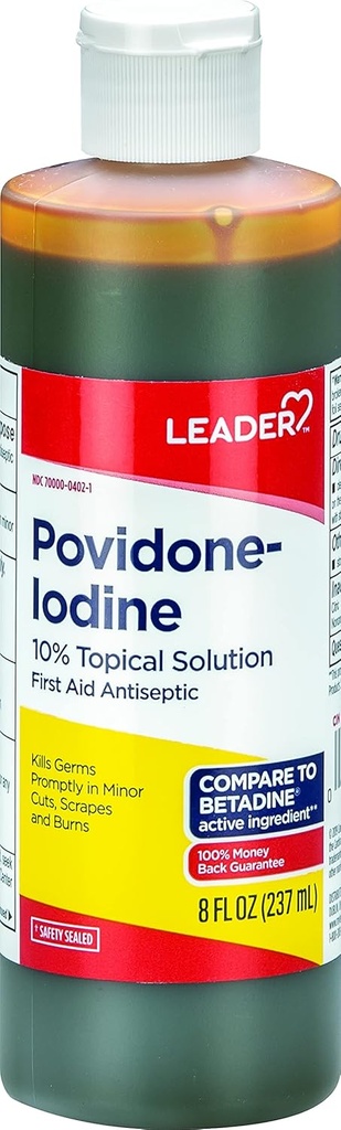 Pemimpin Povidone Iodin 10% Prep Solution USP, Aid Antiseptic Wound Cleanser, Wound Wash, Antiseptic Soap (8 Fl Oz, Paket 1)