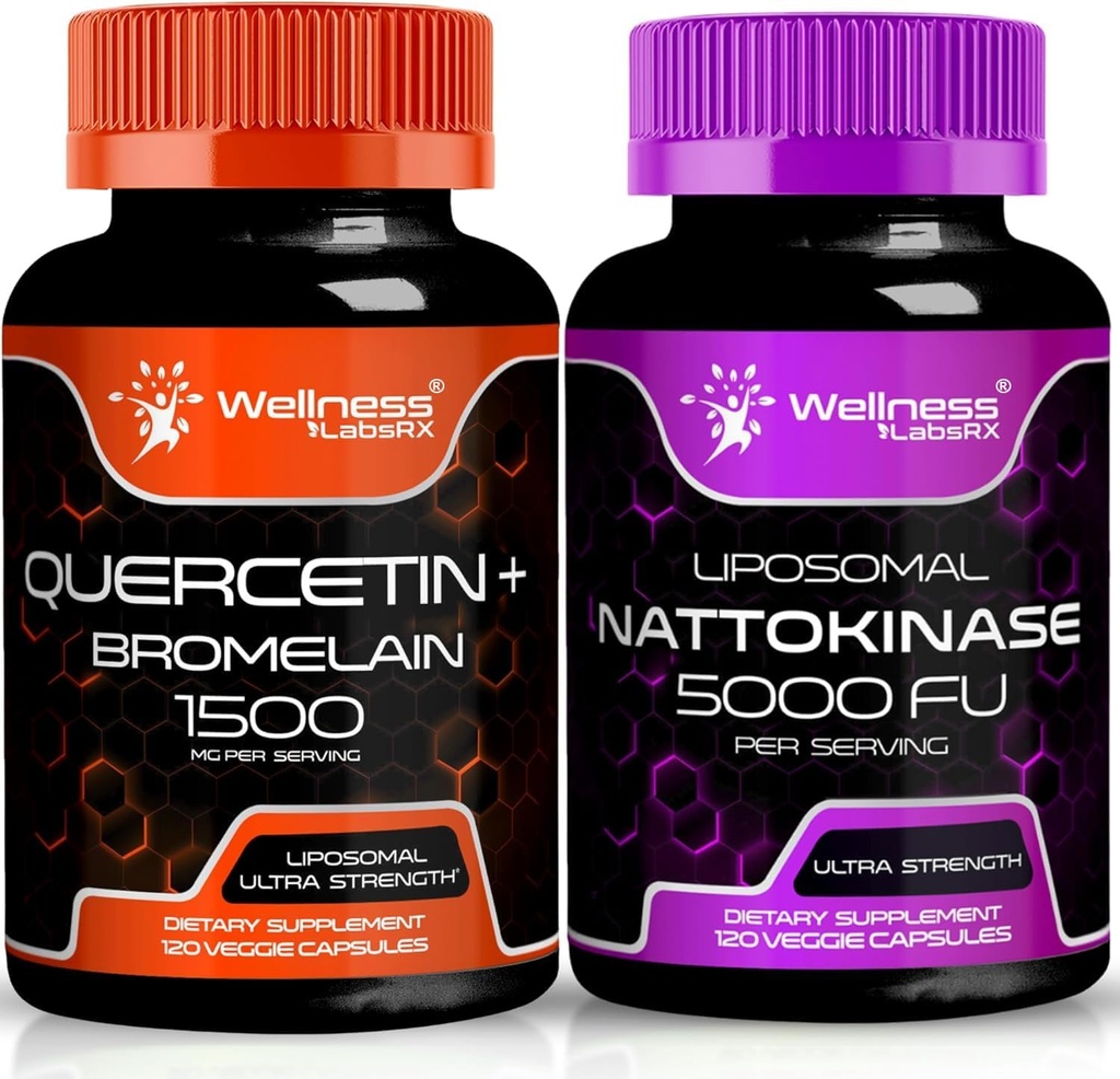 WelLNESS LABSRX Quercetin dengan Bromelain 124; Nattokinase Sules Capsules - 5000 FU - Enzymes dari Ekstrak Natto Jepang Murni
