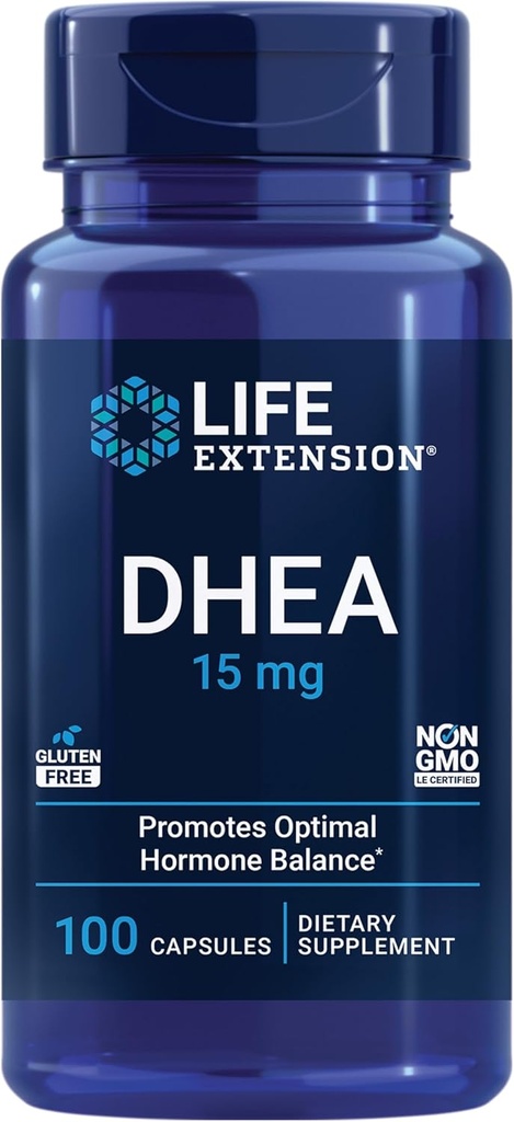 Ekstensi Hidup DHEA 15 mg - Sistim Hormone, Memory, Massa Otot dan Density Bone Dukungan, Sehat Sex Drive, Gluten- Bebas, Non-GMO, 100 Kapsul
