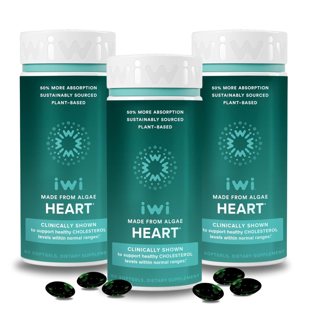 Iwi Life Heart Omega-3, 180 Softgels (90 Pelayan), Vegan Plant-Based Alga Omega Fatty Acids + EPA, Heart Health Support Diet Suppplemen, Krill & Fish Oil Alternative, No Fishy Aftertaste