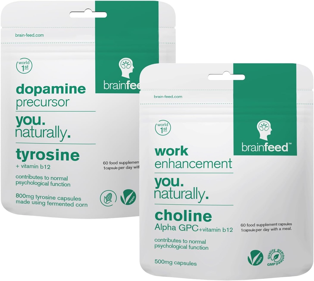 Suplemen Otak untuk Memori dan Fokus 124; 2-Month-Supply 124; 800mg L tyrosine Dopamin Suplemen + 500mg Alpha GPC Choline 124; Concentration Suplemen