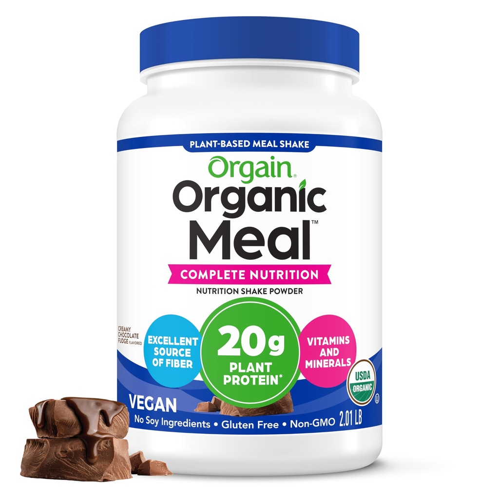 Orgain Vegan Replacement Protein Organik, Creamy Chocolate Fudge - 20g Plant Based Protein, Gluten Free, Dairy Free, Soy Free, No Sugar Added, For Smoothies & Shakes - 2.03lb