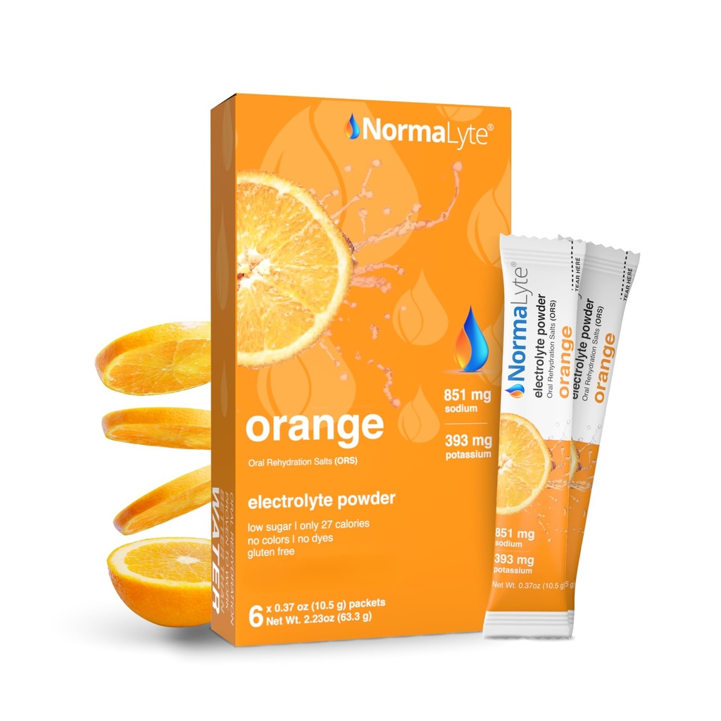 NormaLyte Oral Rehydration Salts - Pack of 6 (Orange) Aver4; Electrolite, Suplemen Energi, Paket Electrolite, Sachet Hidration, Suplemen Potasium, Vegan, Pemulihan Dehydration