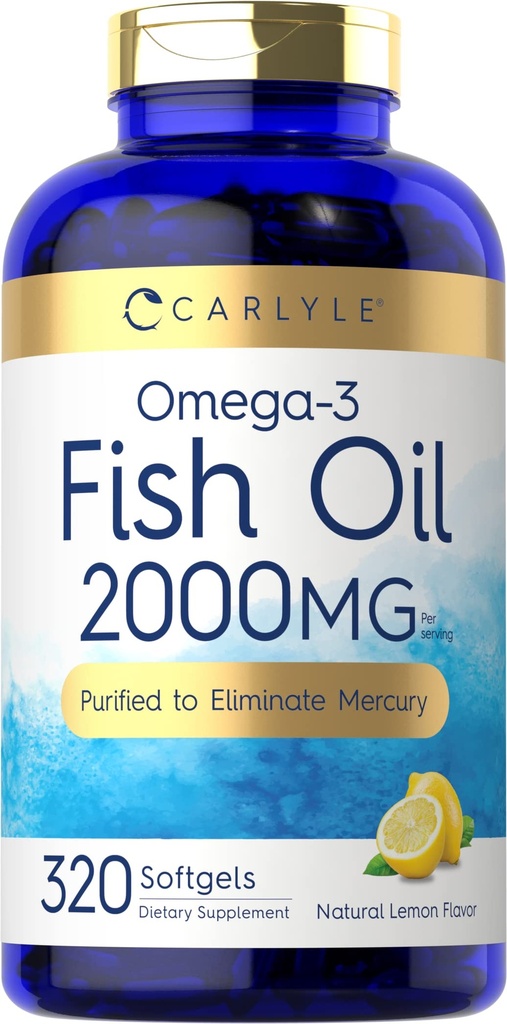 Carlyle Fish Oil Omega 3 Suplemen 124; 2000mg = 124; 320 Softgels = 124; EPA & DHA = 600mg Total Omegaga- 3 = 24; Non-GMO, Gluten Free Pills