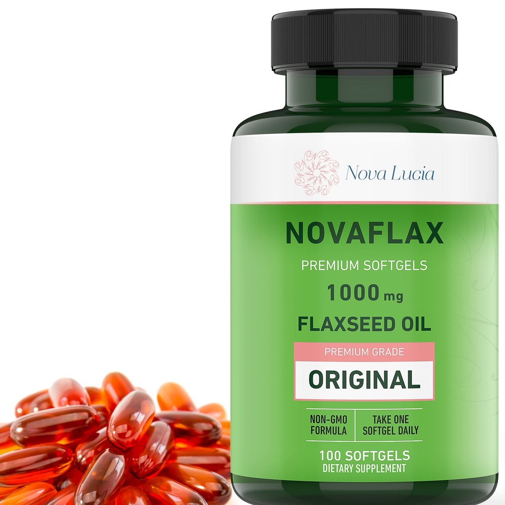 Nova Lucia Organik Flaxseed Oil Capsules 1000mg - Omega 3 6 9 Softgels untuk Rambut, Skin & Nails - Non-GMO, Gluten- Bebas, Bebas, Bebas, Swallow - 100 Liquid Softgels