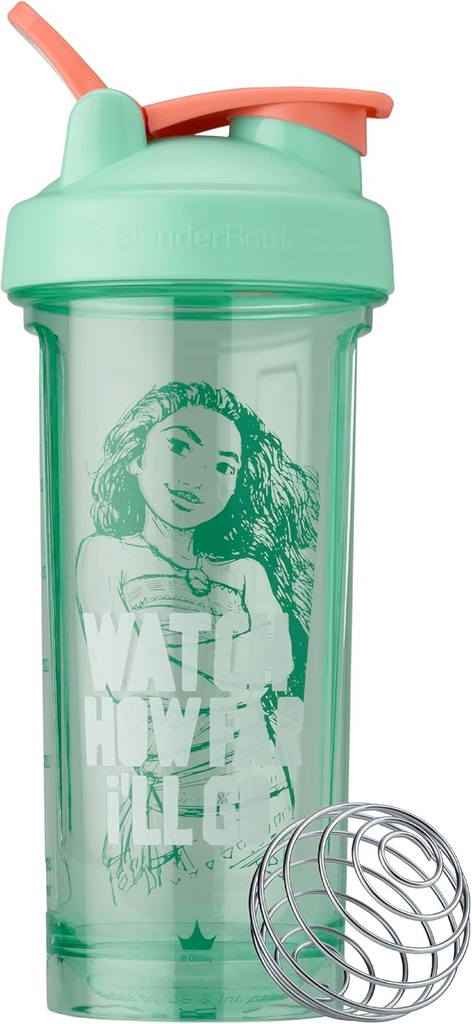 BlenderBottle Disney Princess Shaker Bottle Pro Series, Perfect for Protein Shakes and Pre Workout, 28- Ounce, Watch How Far I 'll Go, Moana