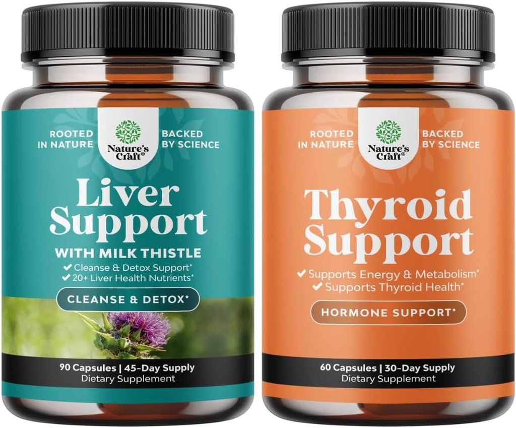 Bundle of Liver Cleanse Detox & Repair - Silymarin Milk Thistle Dandelion Root, Beetroot & Artichoke Extract & Thyroid Dukungan - L Tyrosine, Bladdercrack, Selenium & Ashwagandha for Hormone Salvation