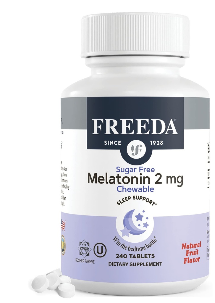 FREEDA Melonatin 2mg Sugar- Free Chewables - Natural Sleep Aid for Dewata & Kid - Vegan, Kosher, Gluten- Free, Non-GMO, Easy Bedtime Support - 240 tablet