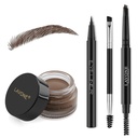 LAVONE Makeup Kit With Eyebrow Stamp Pencil, Waterproof Brow Pencil & Podade, Eyeliner, Dual-ended Eyebrow Brush, Dark Brown
