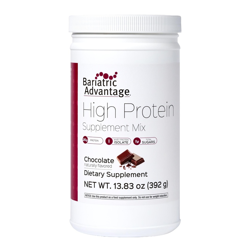 Bariatric Advices High Protein Suplemen Mix, 20 Grams Whey Protein Isolate Low Sugar dengan 100 Kalories Per Serving - Coklat, 14 Hamba