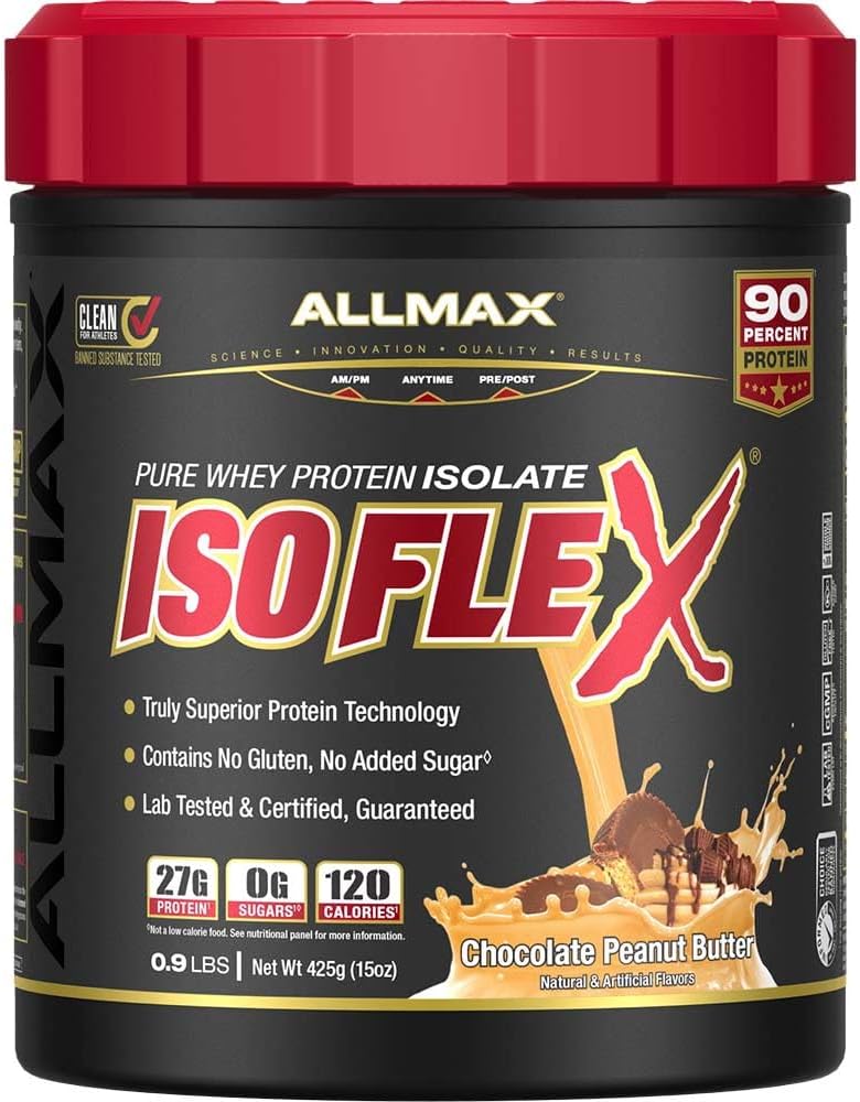 ALLMAX NASTition ISOFLEX Whey Protein Isolate, Chocolate Peanut Butter - 0.9 lb - 27 Grams Protein Per Scoop - Zero Fat & Sugar - 99% Laktosa Free - Gluten Free & Soy Free - Confex. 15 Hamba