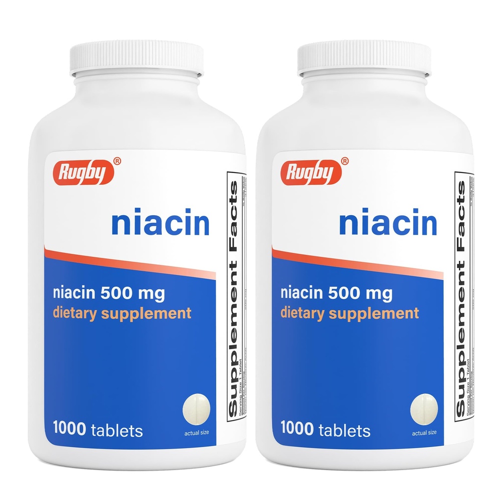 Rugby Niavin 500mg - Tambahan Vitamin B3 untuk Pria dan Wanita - 1.000 Tablet (2- Pack)