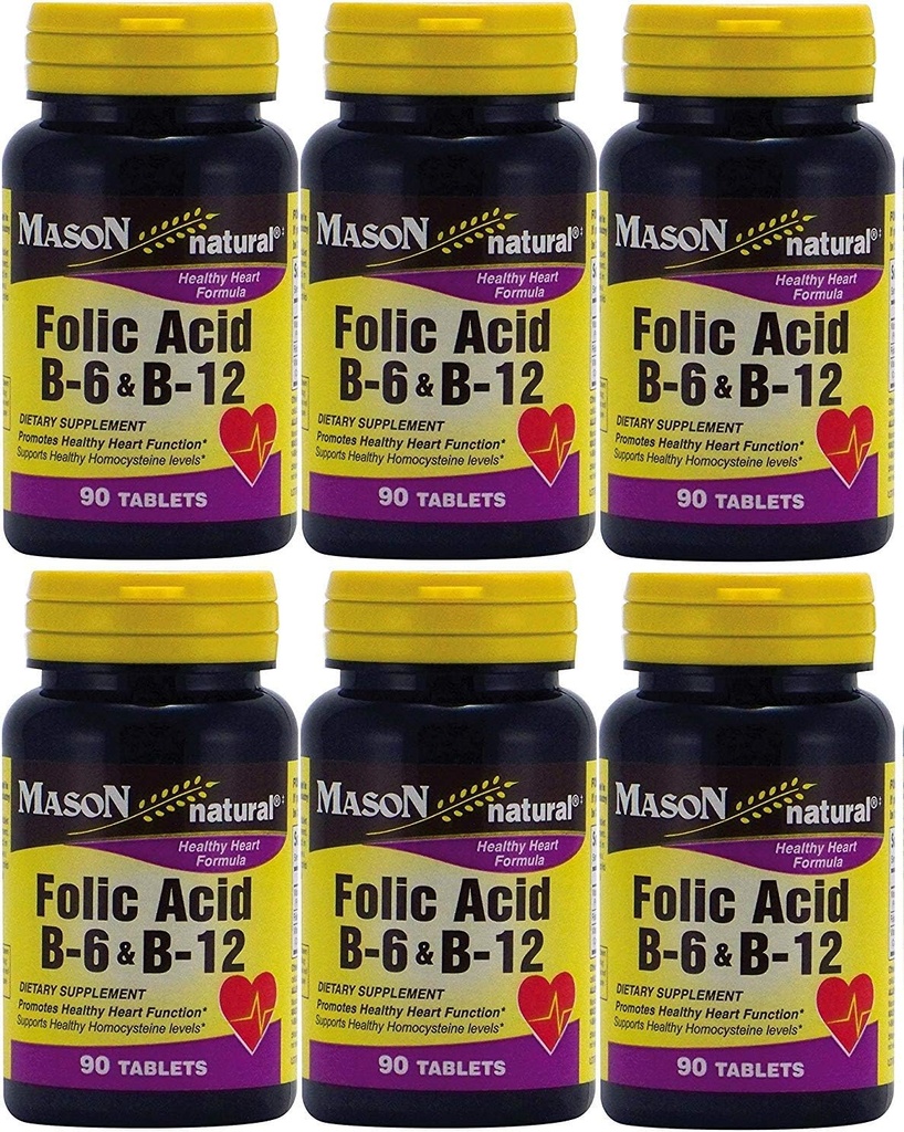 Mason Vitamin Folic Acid B-6 & B12 Heart Health Formula 90 Tablet per Botol Paket 6 Total 540 Tablet