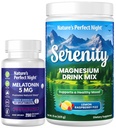 Nature 's Perfect Night Melonatin 5mg Quick Dissolve Berry 200 Count dengan Serenity Magnesium Powder 15 oz Lemon Raspberry