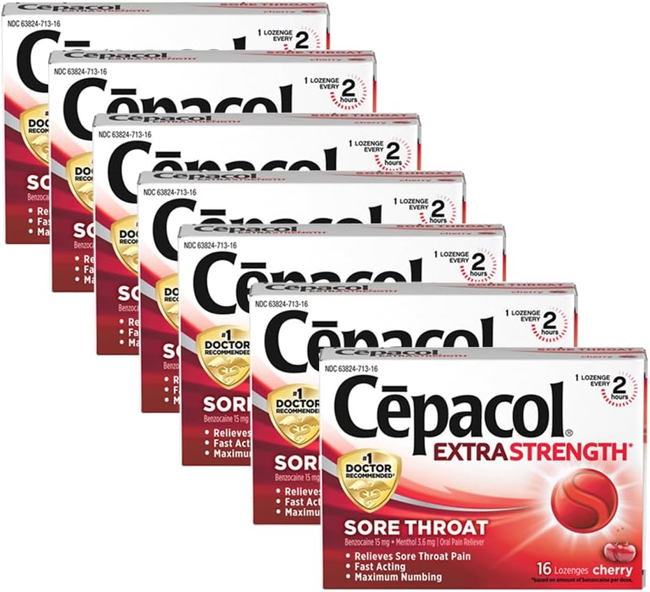 Cepakol Maksimum Kekuatan Throat Drop Lozenges, Cherry, 16 Cacah (Paket 7)