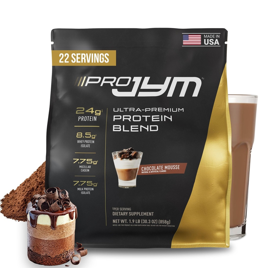 JYM Suplemen Ilmu Pro JYM Chocolate Mousse Powder Protein - Wey Protein Isolates, Casein, & Milk Protein, Lean Muscle Building for Men & Women, 22 Servings