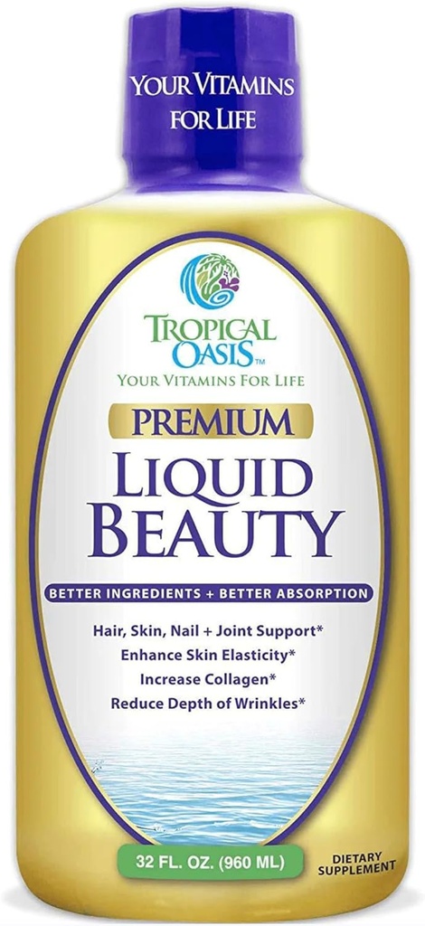 Tropical Oasis - Cair Beauty £124; Tambahan untuk Rambut, Skin, & Nail Growth - Biotin + Hydrolyzed Collagen (32 Pelayan)