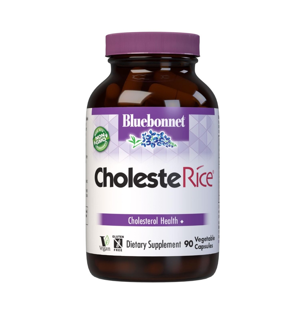 Bluebonnet Nutrition CholesteRice Consules, Red Yeast Rice, Plant Spols, Pantethy, CoQ10, Policosanol, Vegan, Vegetarian, Non GMO, Gluten Free, Milk Free, SOY- FREE, 90 Vegetable Capsules