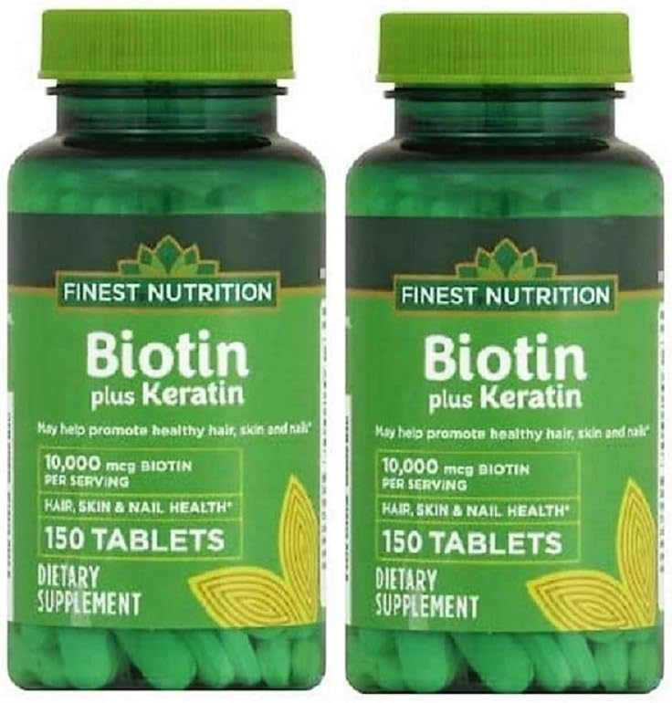 Finest Nutition Biotin Plus Keratin - 10.000 mcg - 300 Count - 2 Pack